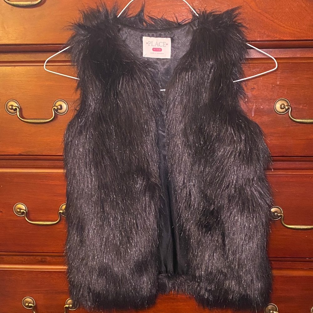 Place Black Faux Fur Vest